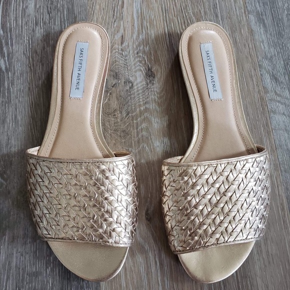 Saks Fifth Avenue Shoes - Metallic Woven Leather Slides